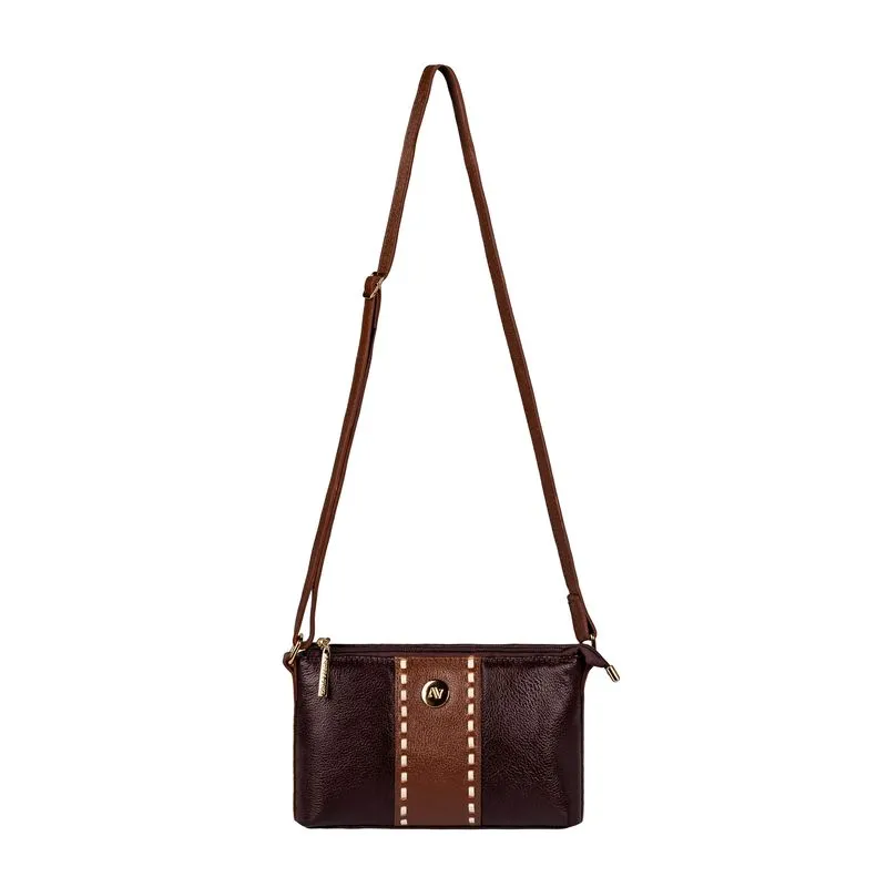 Bolsa pequena transversal de couro liso Ágata Café/Whisky
