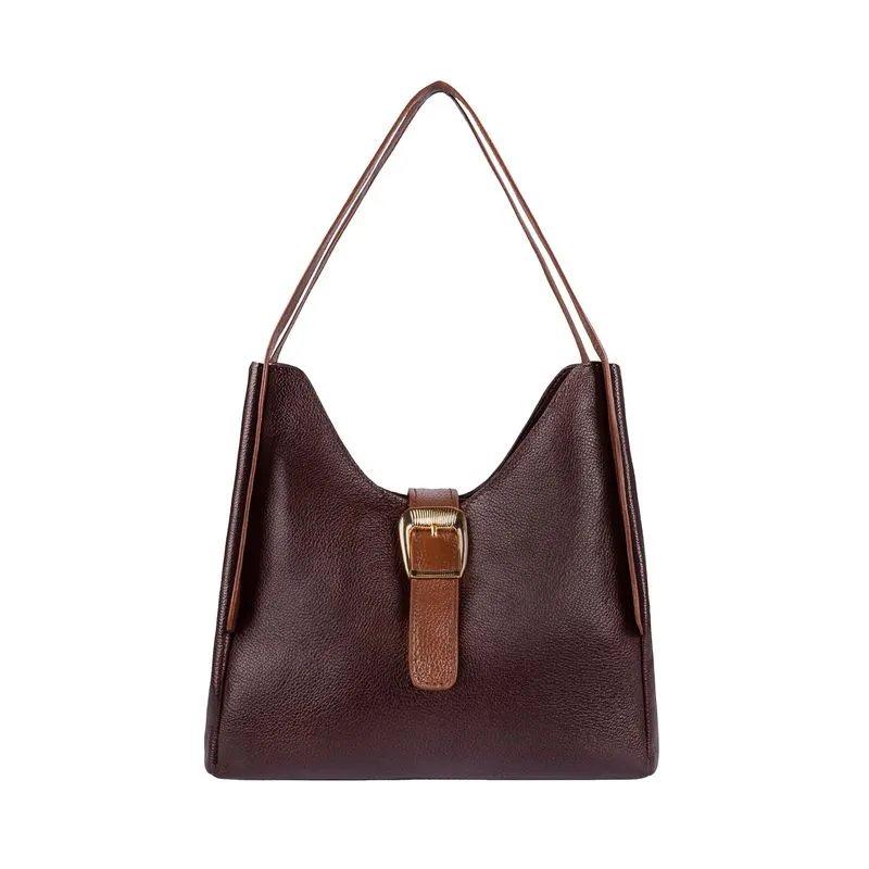 Bolsa de mão em couro liso com fivela Leandra Café/Whisky