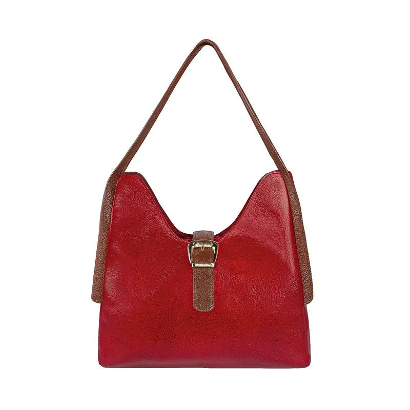 Bolsa de mão em couro liso com fivela Leandra Vermelho/Whisky