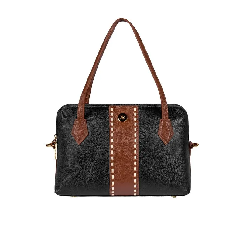Bolsa de mão em couro liso Safira Preto/Whisky