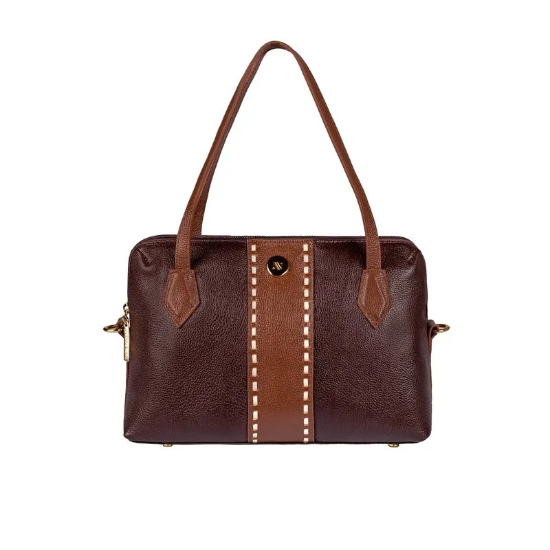 Bolsa de mão em couro liso Safira Café/Whisky