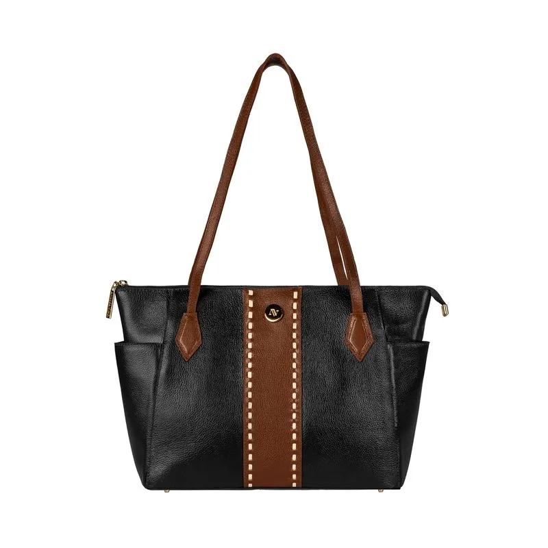 Bolsa feminina de couro liso Esmeralda Preto/Whisky