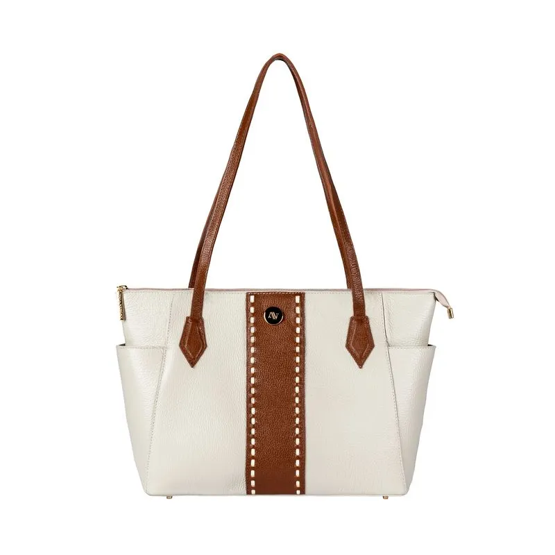 Bolsa feminina de couro liso Esmeralda Marfim