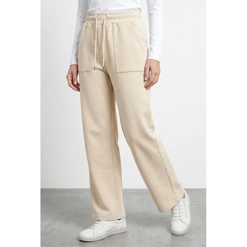 Calça moletom feminina reta com bolsos 61373 M / Cru