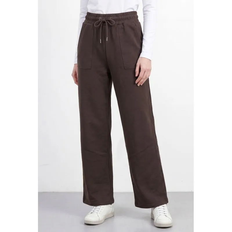 Calça moletom feminina reta com bolsos 61373 G / Marrom