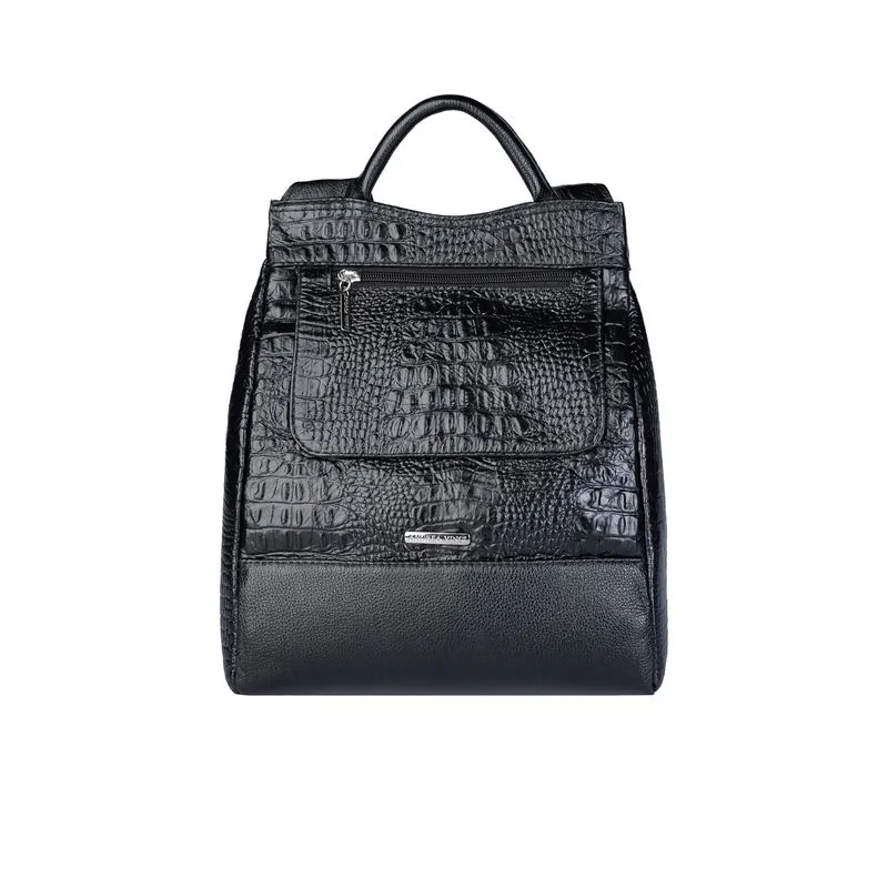 Mochila pequena antifurto couro croco metais grafite Susan Preto