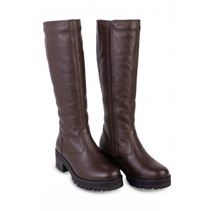 Bota tratorada de couro forrada com pelo 7500 34 / Café