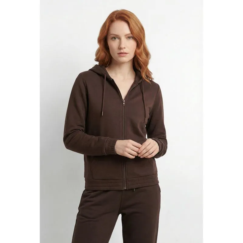 Jaqueta feminina moletom com capuz 61377 GG / Marrom