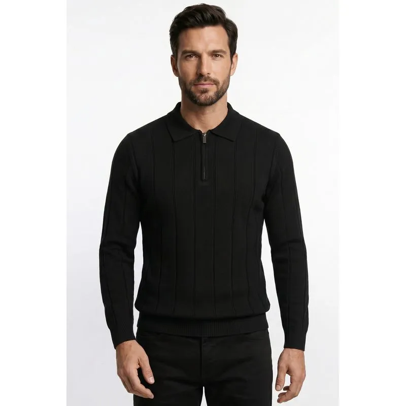 Blusa masculina manga longa gola polo com zíper 69627 M / Preto