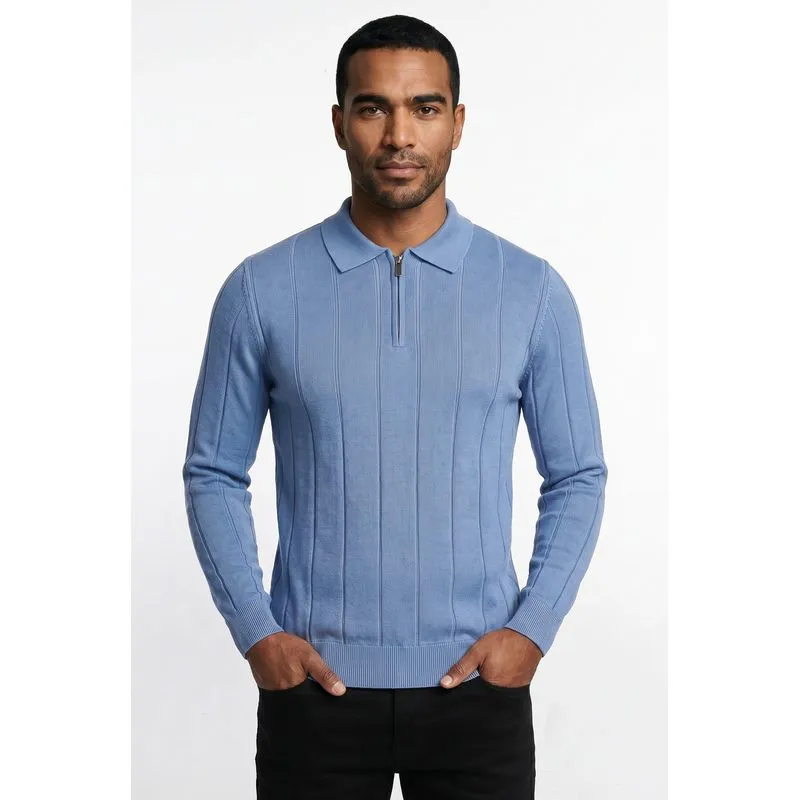 Blusa masculina manga longa gola polo com zíper 69627 GG / Azul