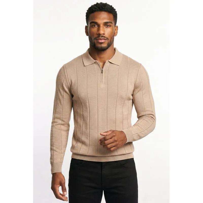 Blusa masculina manga longa gola polo com zíper 69627 M / Bege