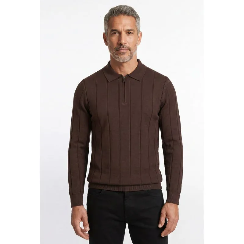 Blusa masculina manga longa gola polo com zíper 69627 M / Marrom