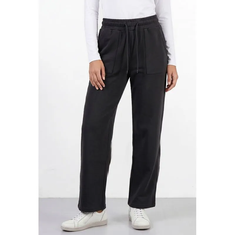 Calça moletom feminina reta com bolsos 61373 M / Preto