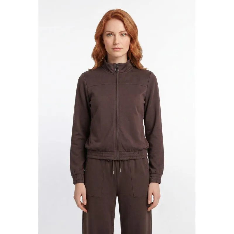 Jaqueta feminina básica moletom forrada 61379 P / Marrom