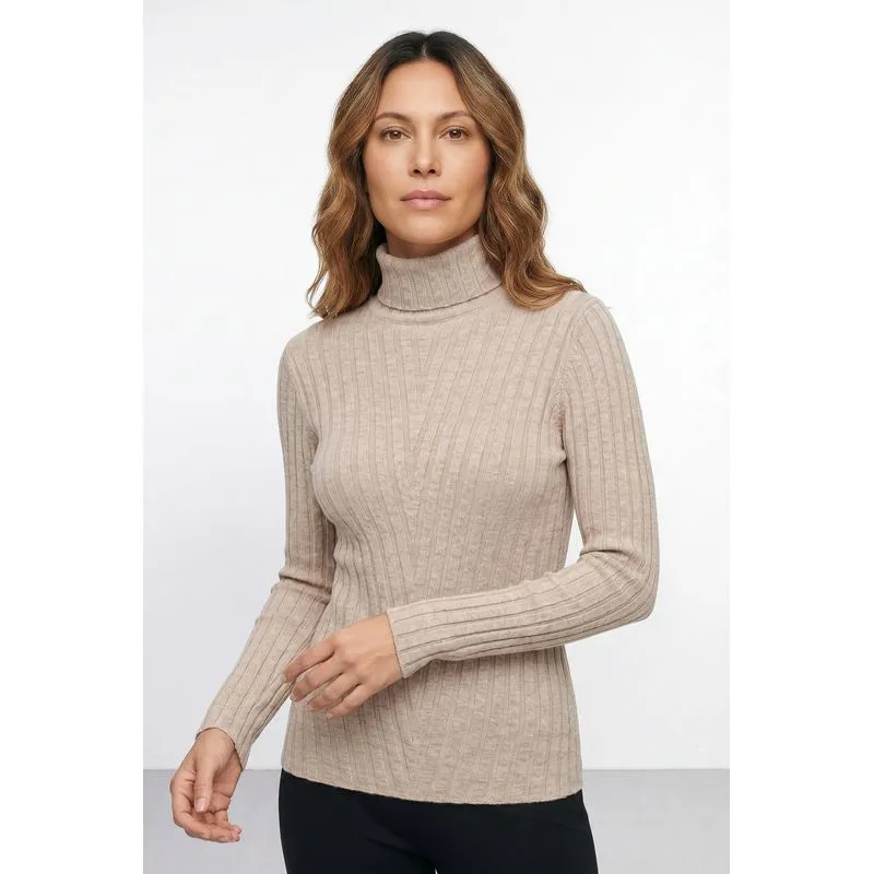 Blusa feminina de malha gola alta 61143 G / Amêndoa