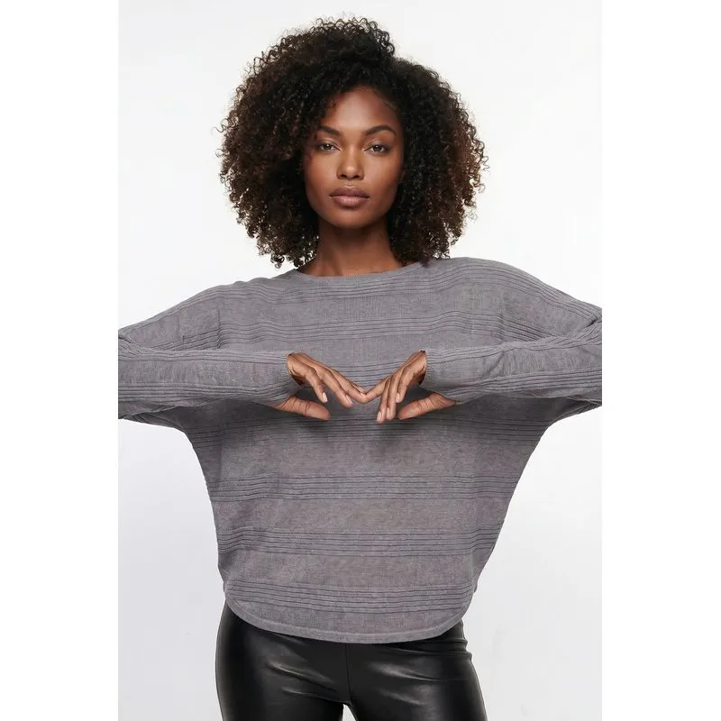 Blusa de malha feminina manga morcego com dedinho 61195 M / Cinza