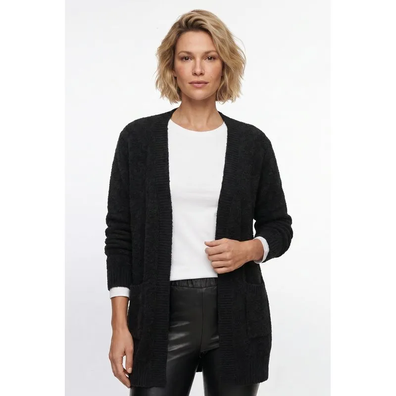 Cardigan longo feminino tricot com bolso 61290 G / Preto