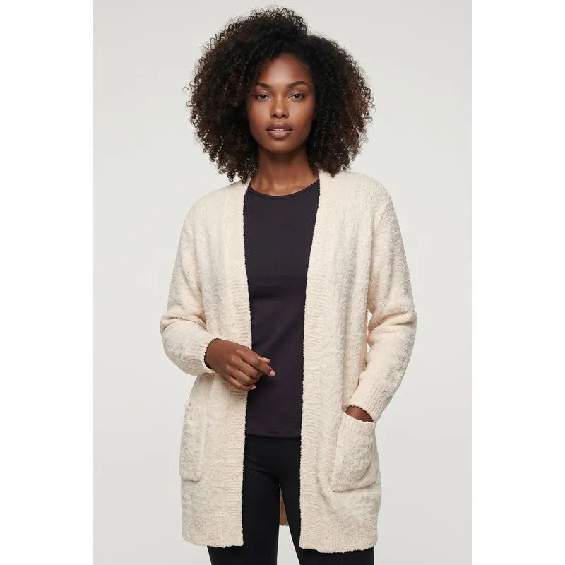 Cardigan longo feminino tricot com bolso 61290 M / Cru