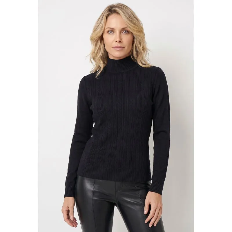 Blusa de malha feminina gola alta trançada 61262 M / Preto