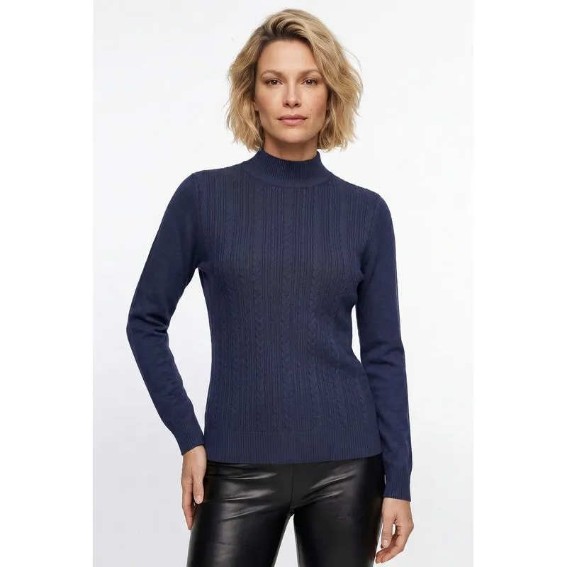 Blusa de malha feminina gola alta trançada 61262 P / Azul Marinho