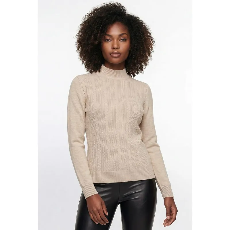 Blusa de malha feminina gola alta trançada 61262 G / Cru