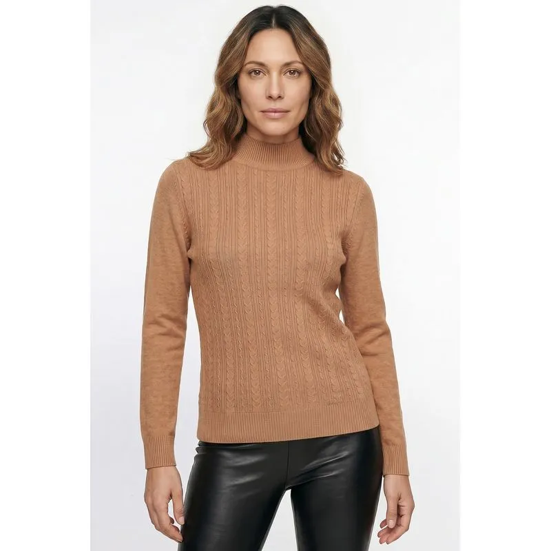 Blusa de malha feminina gola alta trançada 61262 M / Marrom Claro