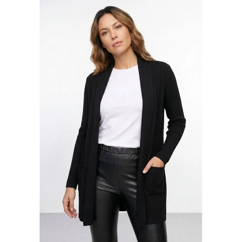 Cardigan feminino longo de malha com bolsos 61283 G / Preto