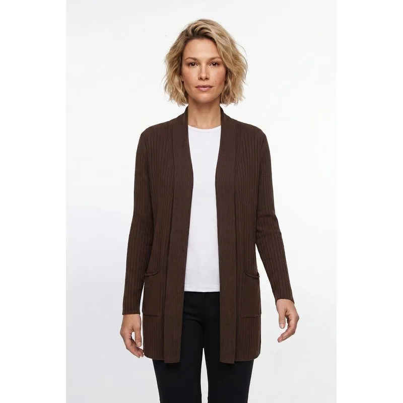 Cardigan feminino longo de malha com bolsos 61283 P / Marrom