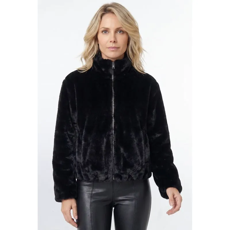 Jaqueta bomber feminina de pelúcia gola alta 61250 P / Preto