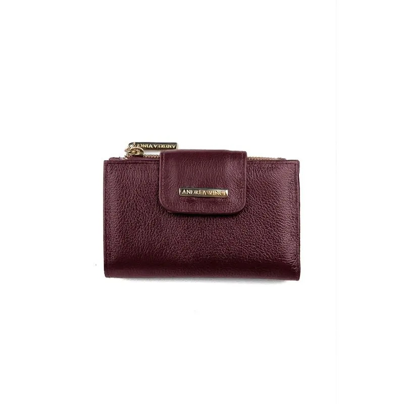 Carteira feminina de couro liso Lanna 10x15,5cm Marsala