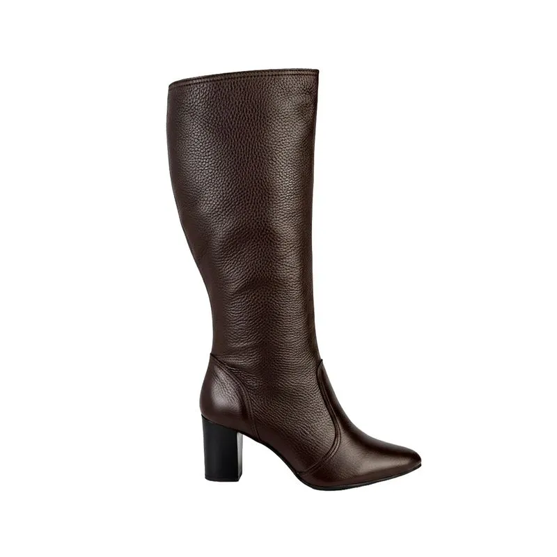 Bota cano longo em couro com salto 6585 36 / Café