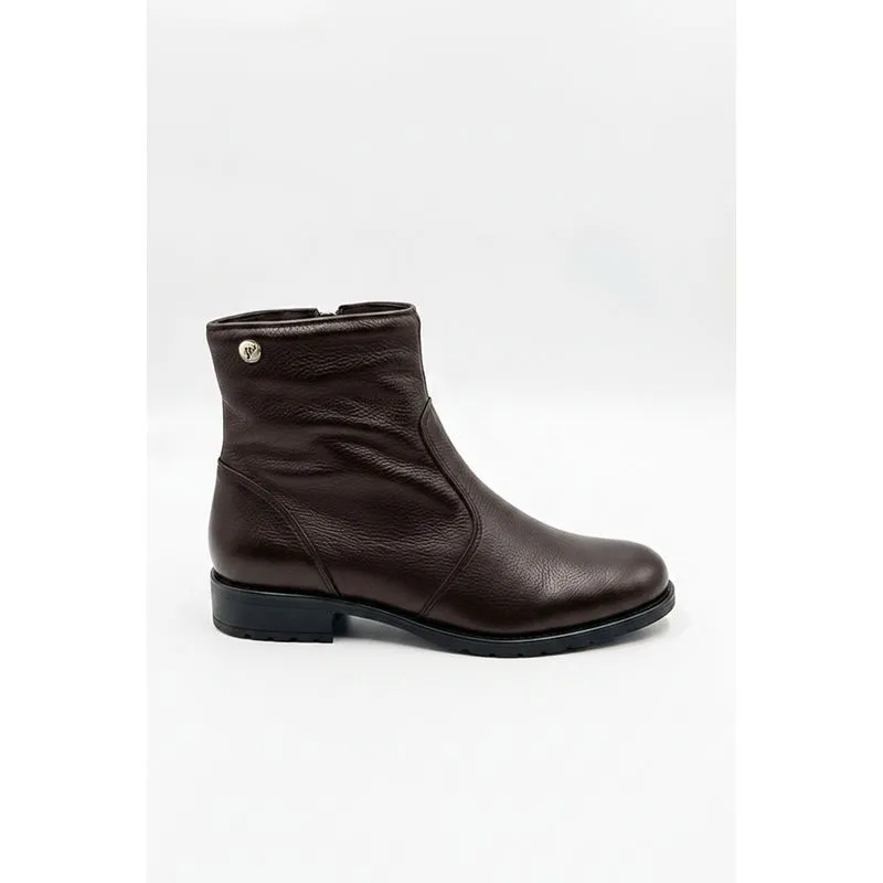 Bota cano curto em couro com zíper 0302 37 / Café