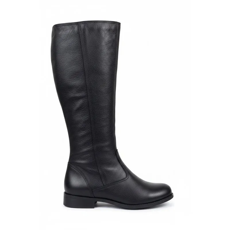 Bota feminina cano longo em couro salto baixo 0291 33 / Preta