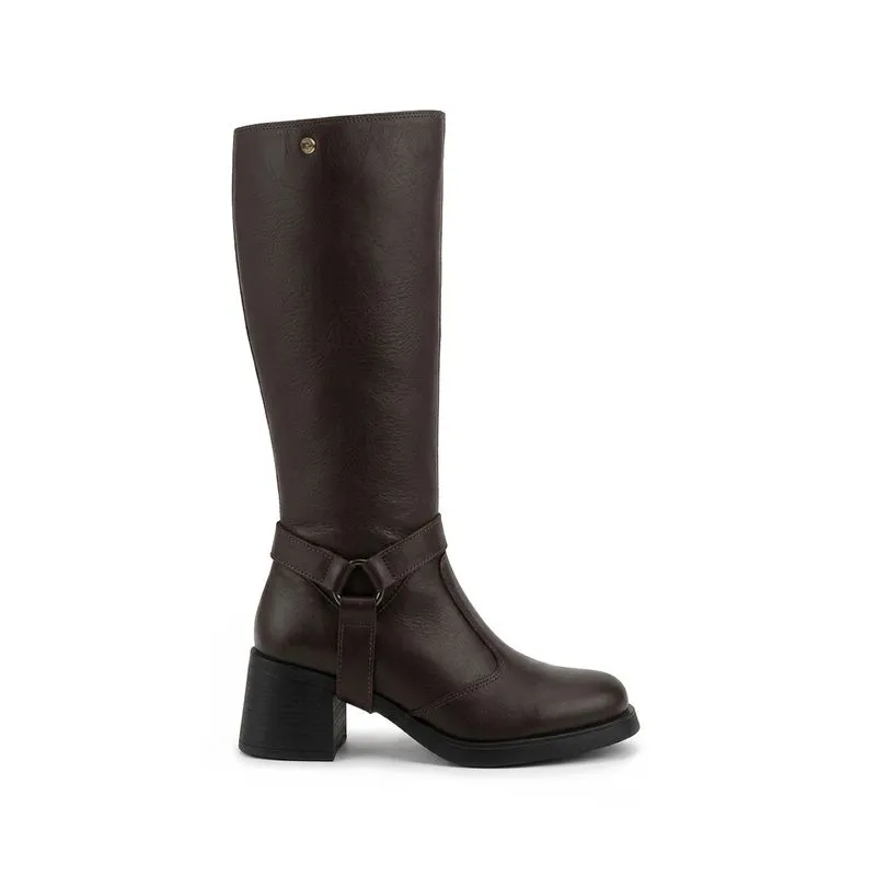 Bota de couro feminina 2 em 1 salto bloco 0172 38 / Café