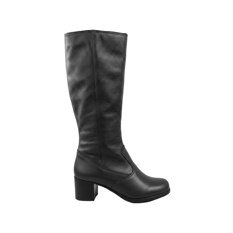 Bota em couro feminina cano longo salto médio 0280 35 / Preto