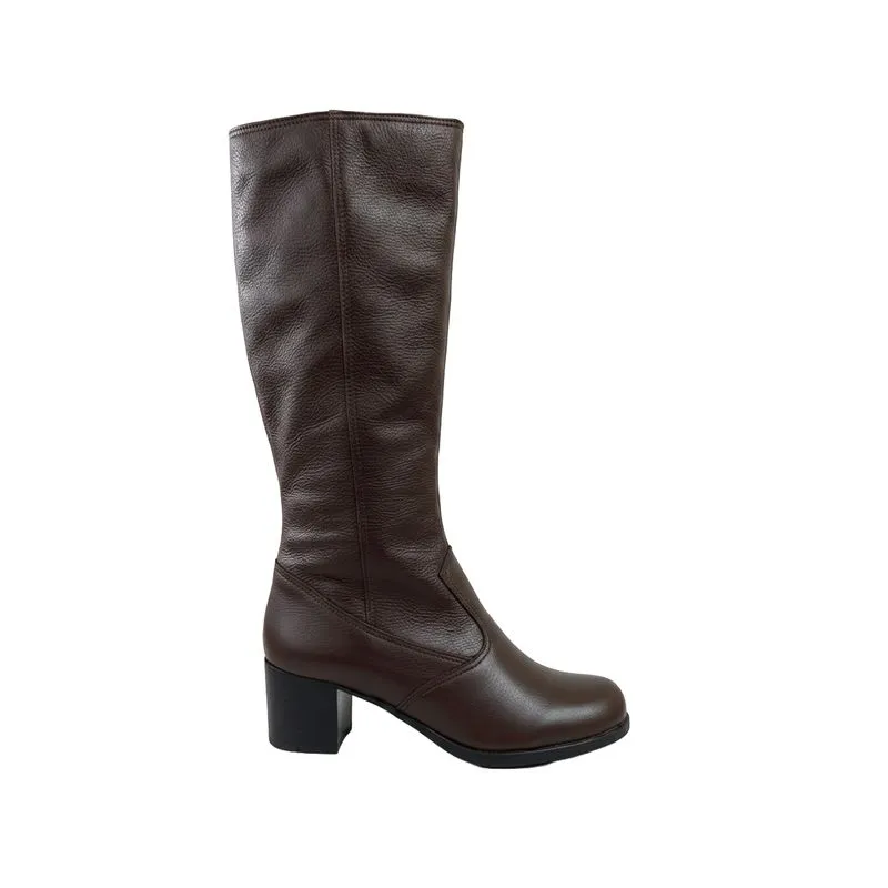 Bota em couro feminina cano longo salto médio 0280 39 / Café