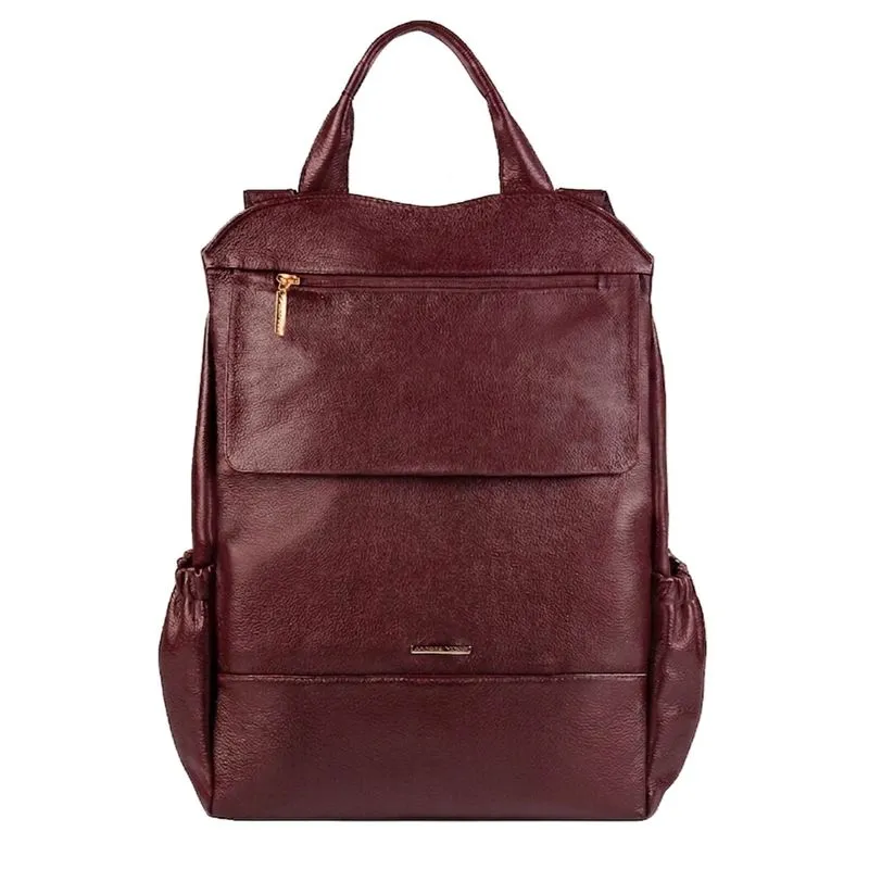 Mochila antifurto grande de couro liso Suzana Marsala