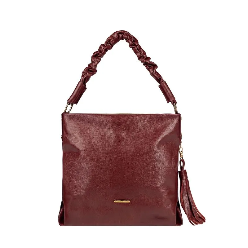 Bolsa de ombro em couro liso alça franzida Brenda Marsala