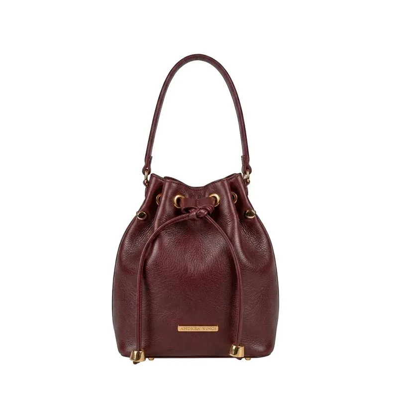 Bolsa saco em couro liso Nubia Marsala