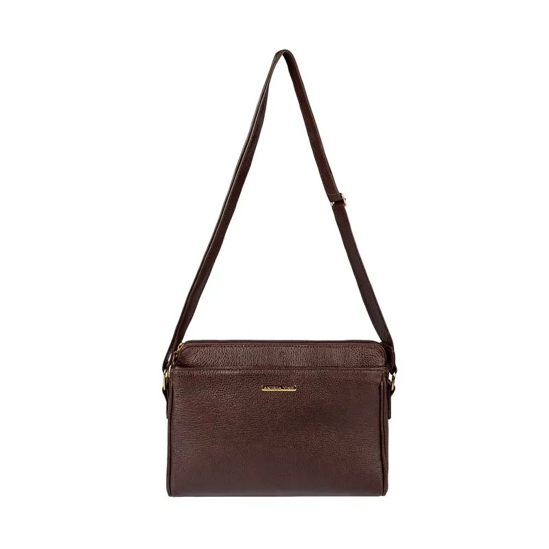 Bolsa transversal de couro liso com divisórias Marta Café