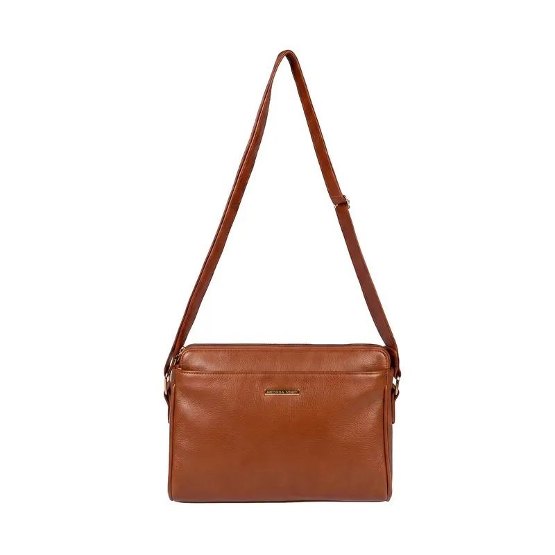 Bolsa transversal de couro liso com divisórias Marta Whisky