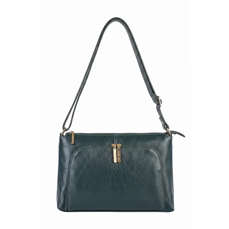 Bolsa de couro liso tiracolo Ninna Verde Militar
