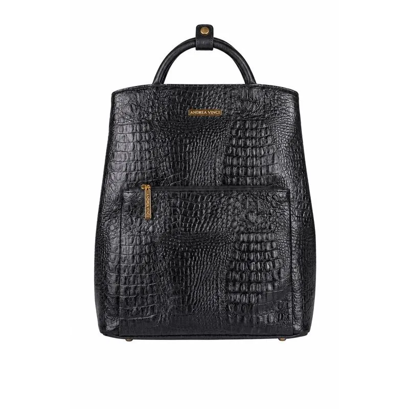 Mochila slim couro croco Lavínia Preto