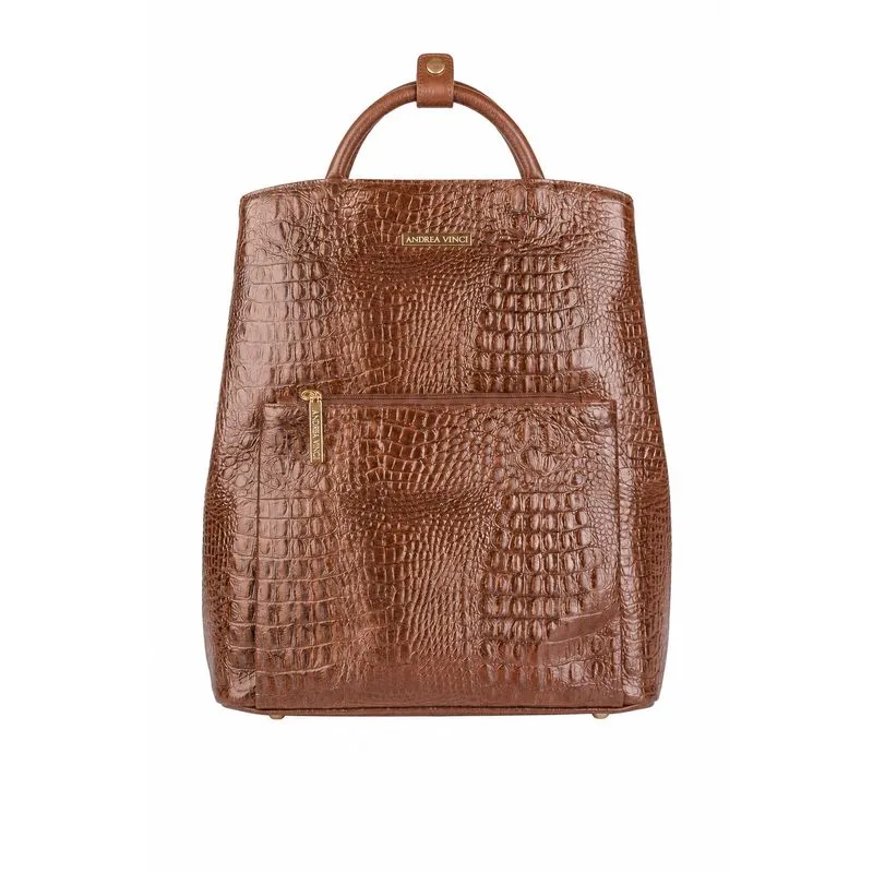 Mochila slim couro croco Lavínia Whisky