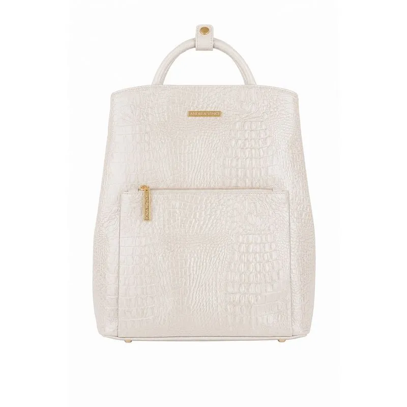 Mochila slim couro croco Lavínia Marfim