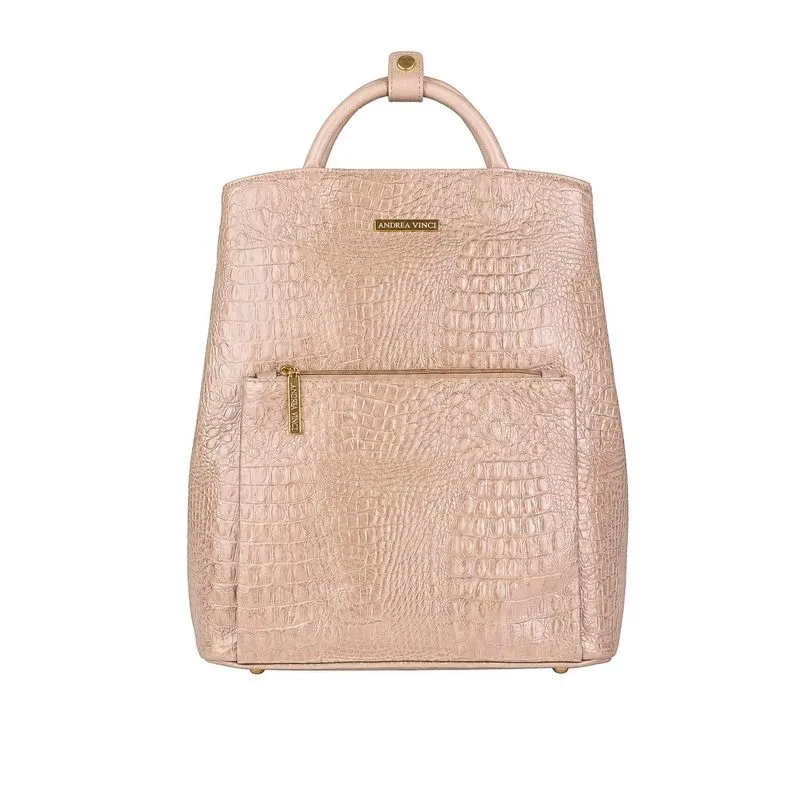 Mochila slim couro croco Lavínia Bege