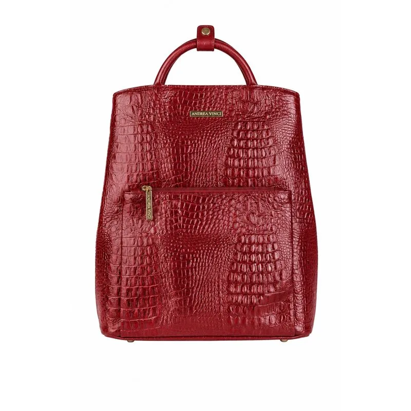 Mochila slim couro croco Lavínia Vermelho