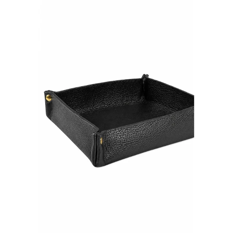 Porta objetos organizador em couro liso 16x16 Tray Preto