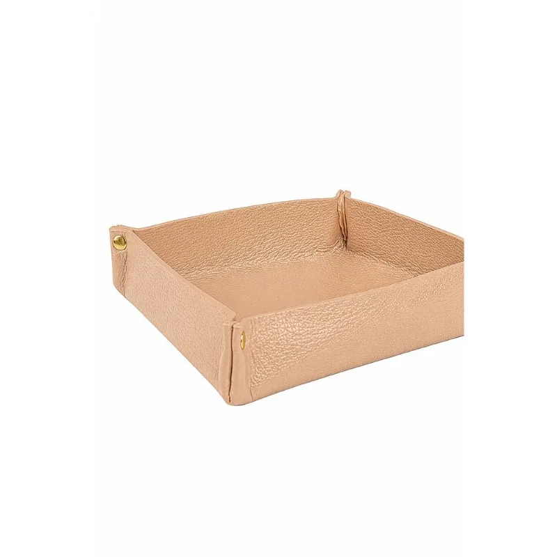 Porta objetos organizador em couro liso 16x16 Tray Bege