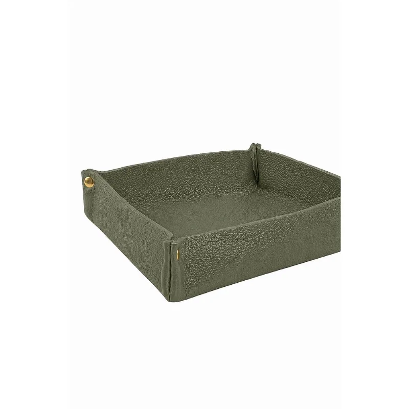 Porta objetos organizador em couro liso 16x16 Tray Verde